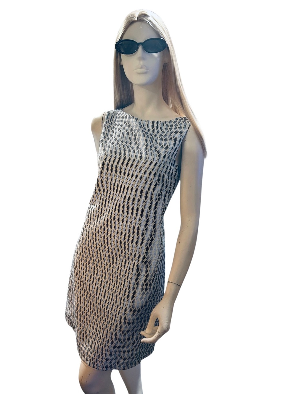 Theory Mivrill Mayview Sleeveless Dress Brisk Blue Multi Geometric Size 8 - Picture 4 of 6